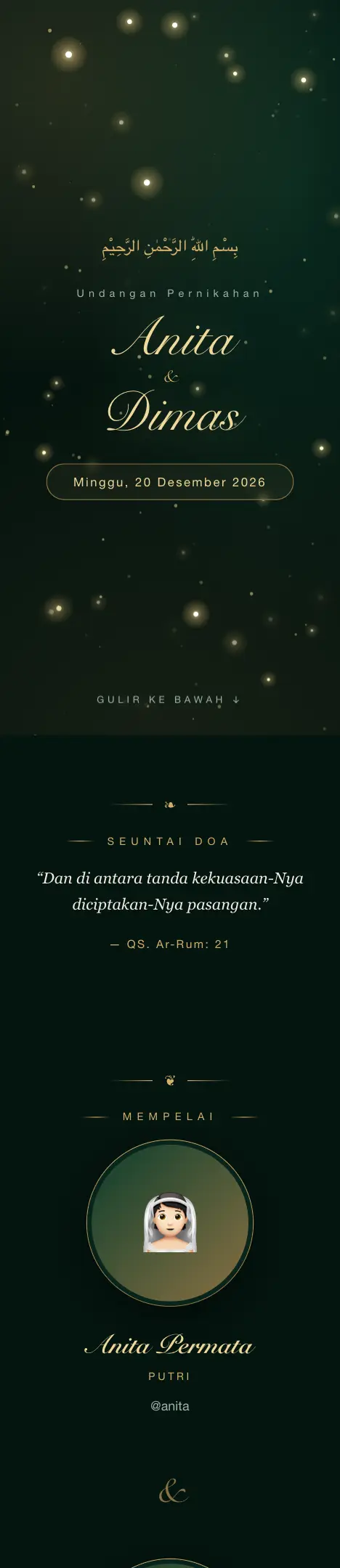 Pratinjau undangan Emerald & Gold — Pernikahan
